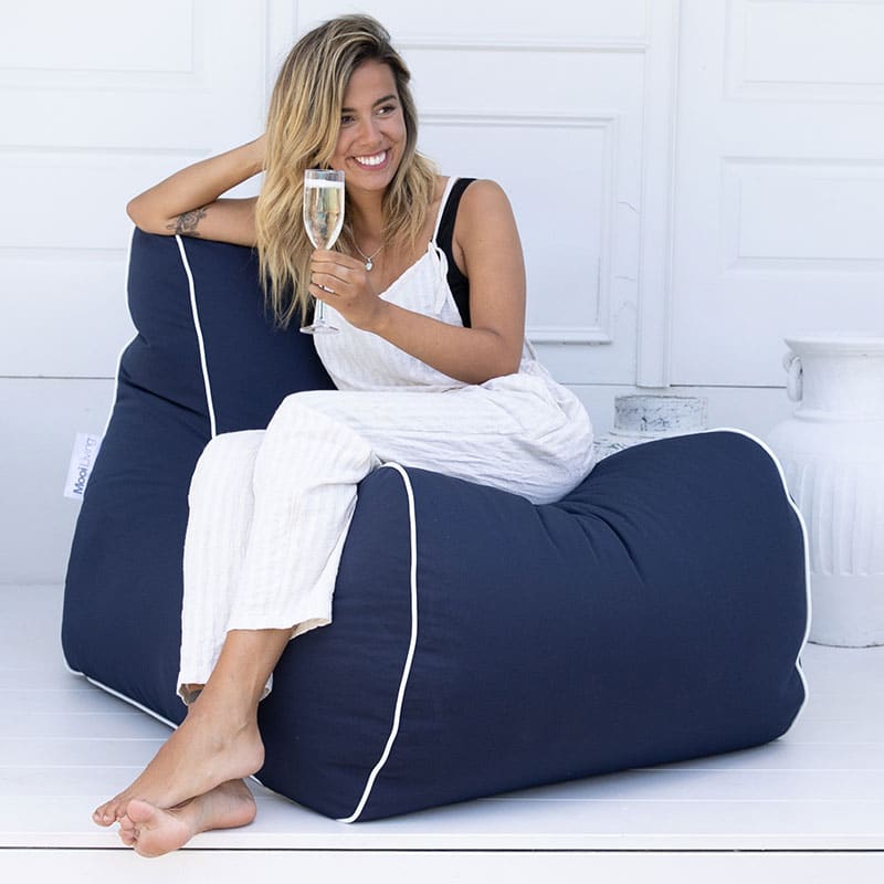 Christmas gift idea - Woman on navy blue bean bag